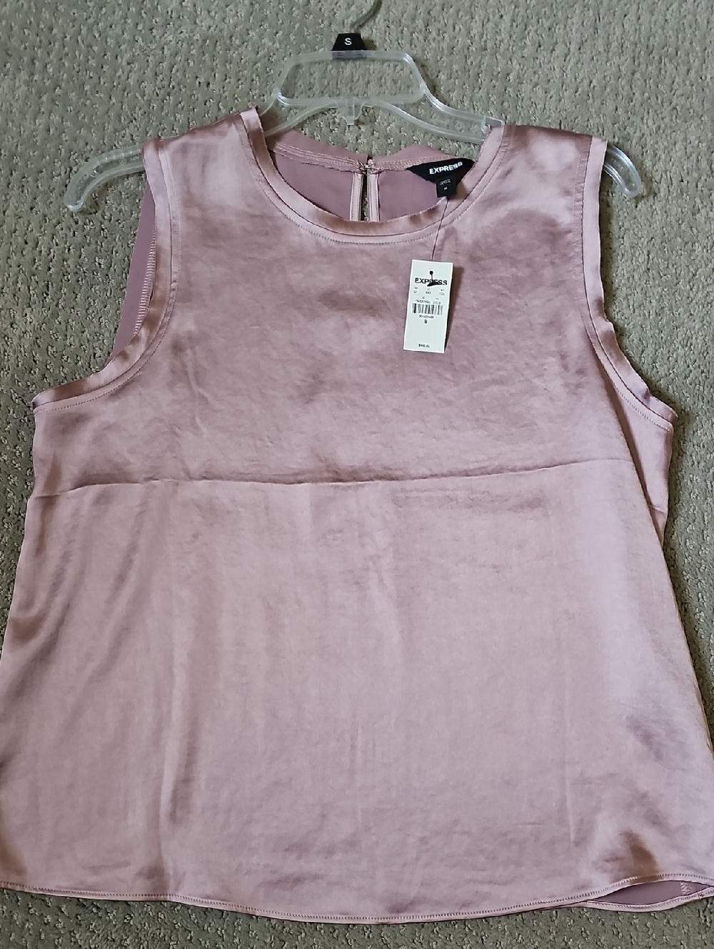 Express Satin Sleeveless Shell Top in Blush Pink